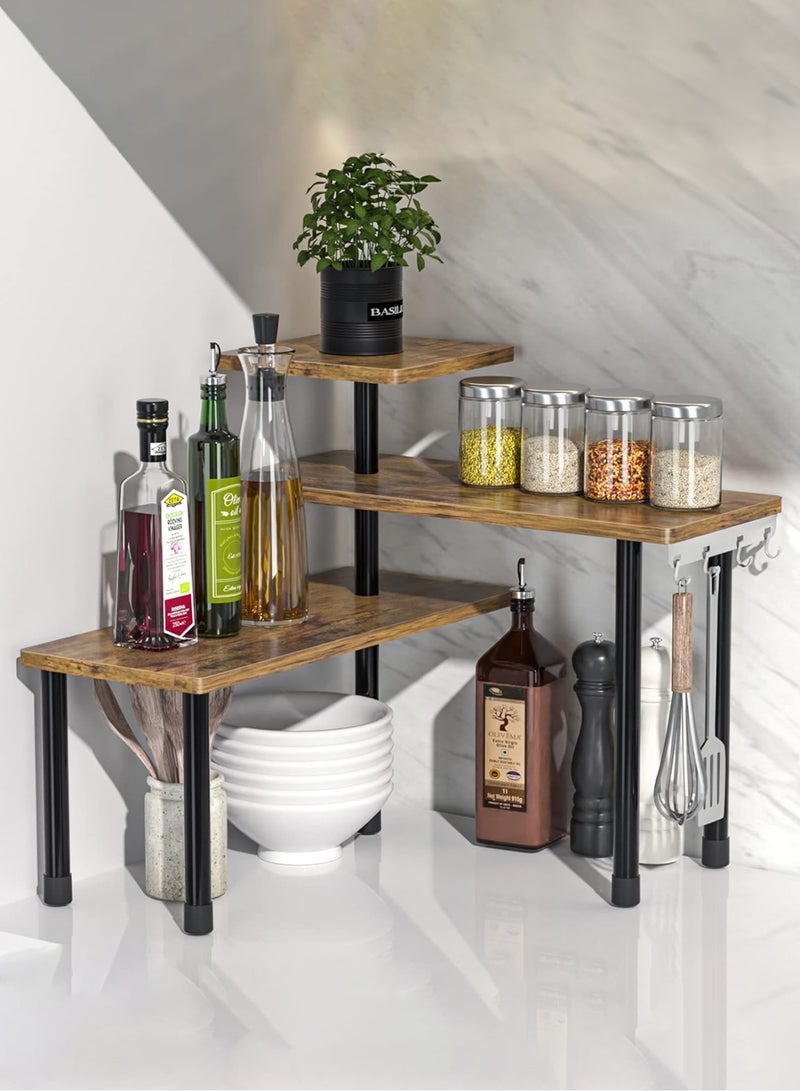 شو وو رف زاوية متحرك من الخشب والمعدن مكون من 3 طبقات، منظم سطح الطاولة قابل للتعديل، رف التوابل، رف العرض المنزلي، رف تخزين مستحضرات التجميل للمنزل والمكتب - Image 1